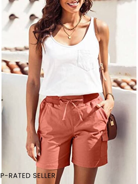 High Waist Cargo Shorts Relaxed Fit Cotton Casual Outdoor Hiking Summer - Picture 3 of 7